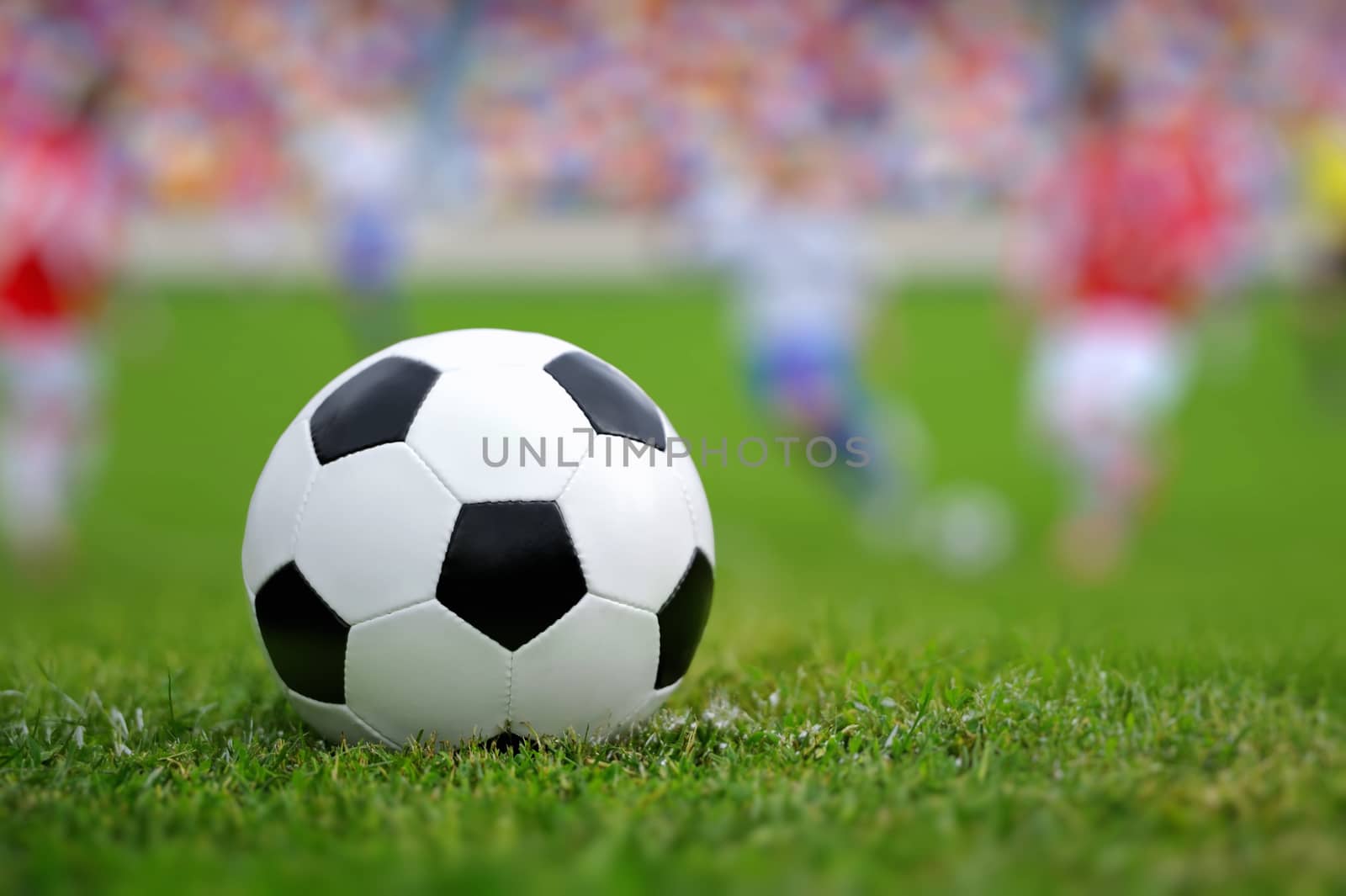 Close-up soccer ball on green grass