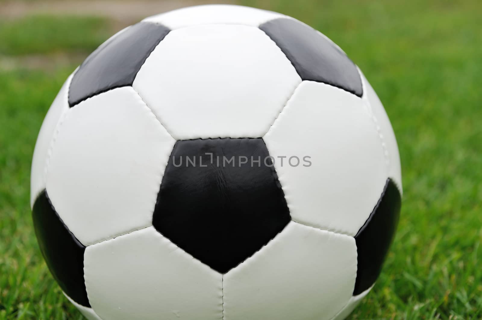 Close-up soccer ball on green grass