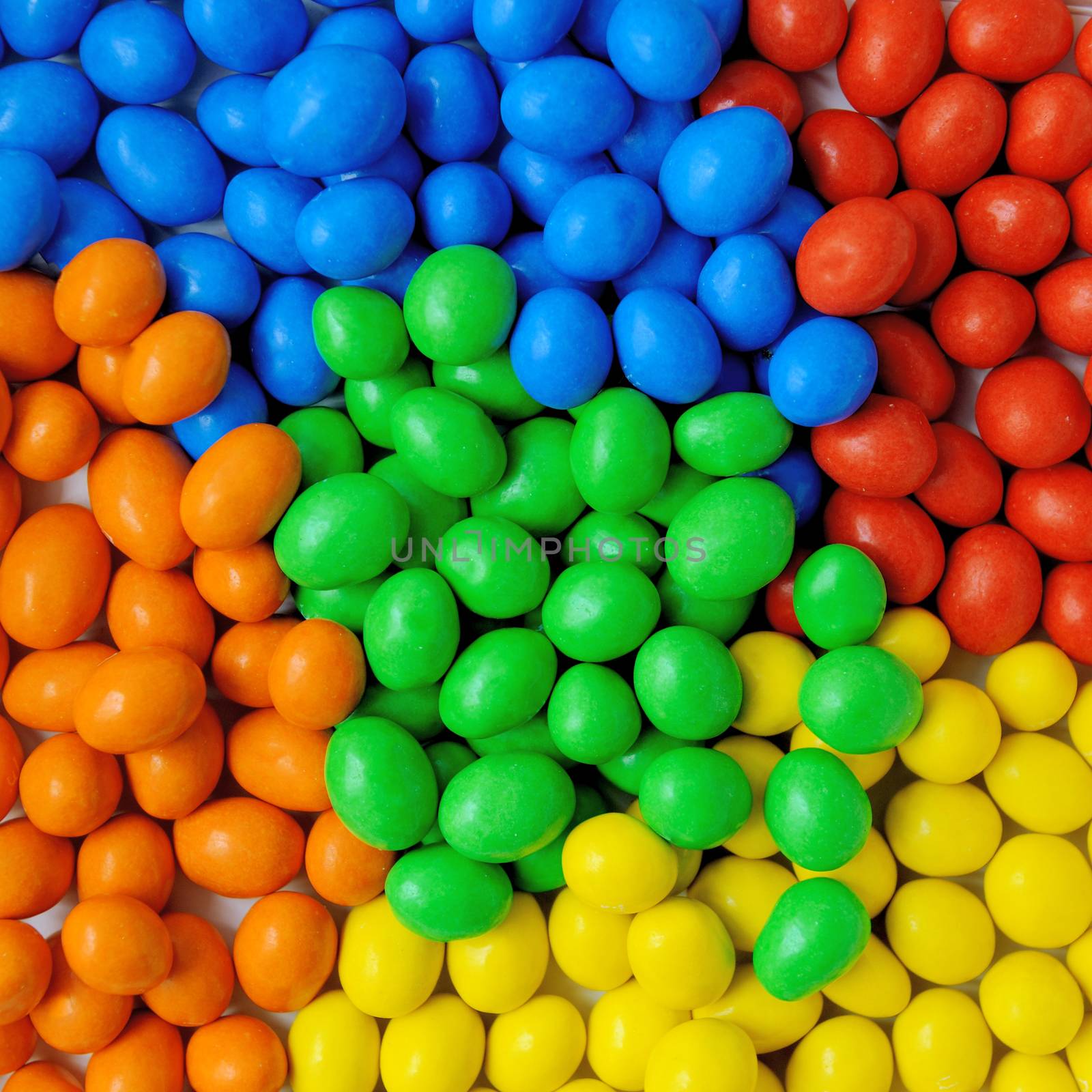 Close-up of a pile of colorful chocolate coated candy