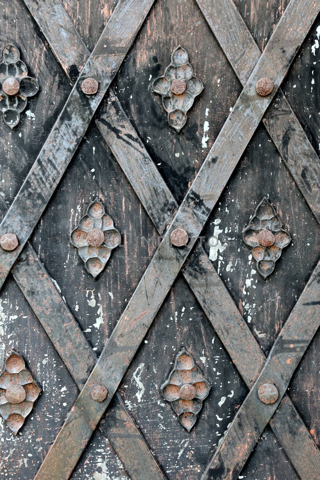 Fragment of old door as background. Metal door