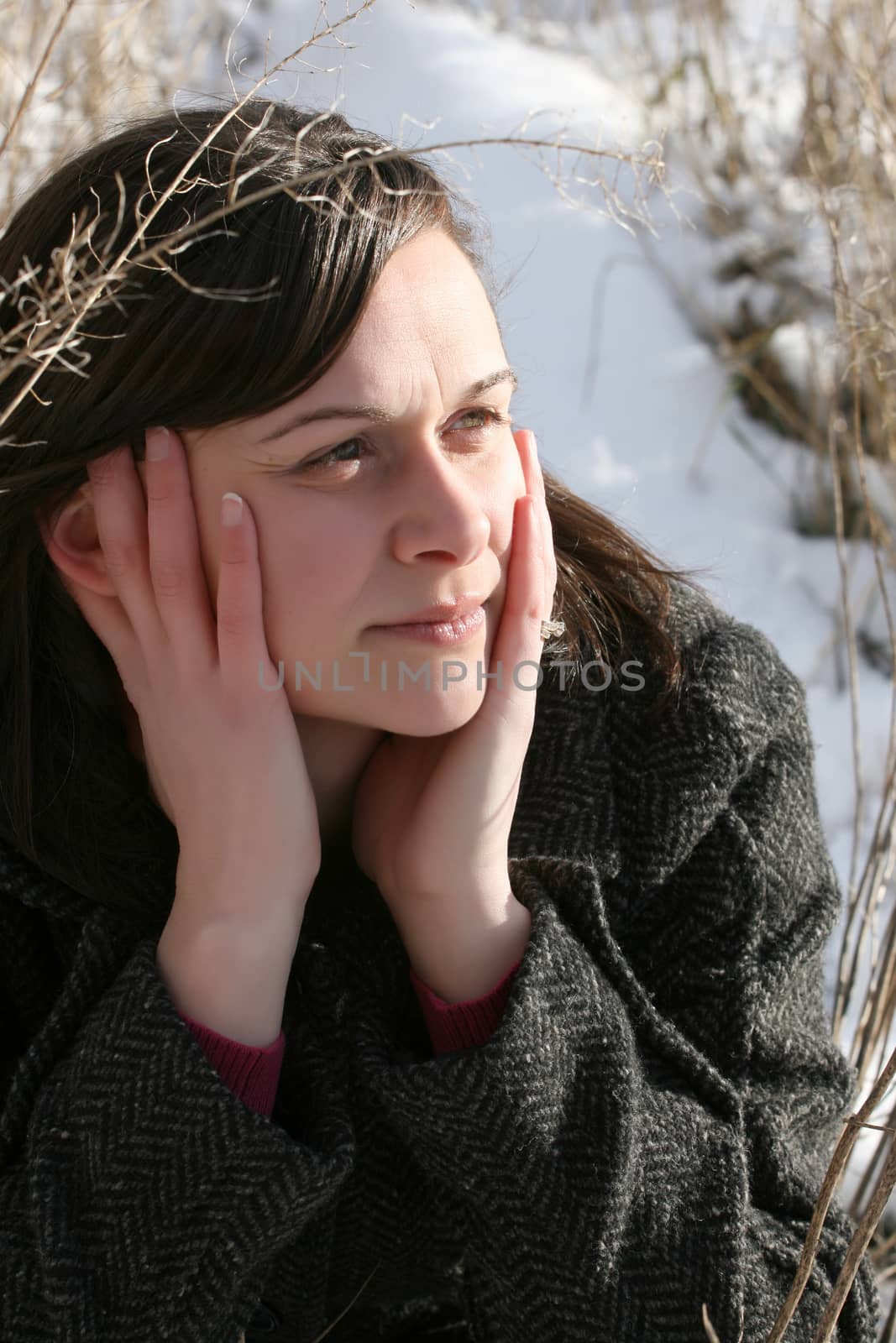 Adult brunette female in a rural setting