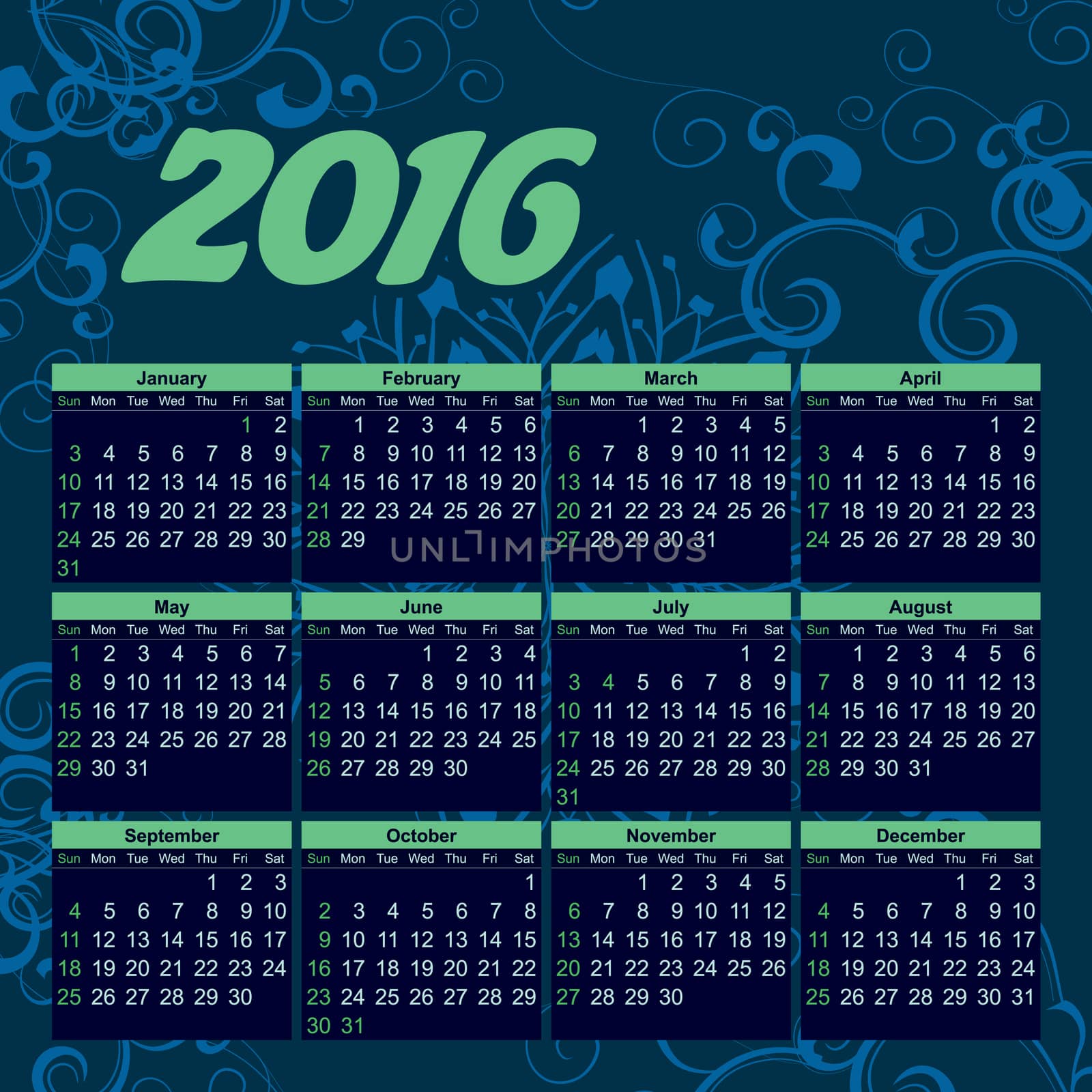 2016 year calendar english