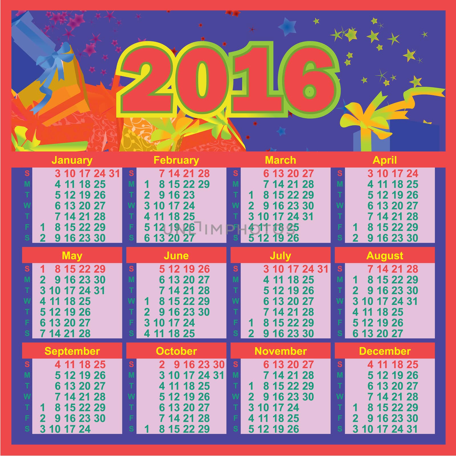 2016 year calendar english