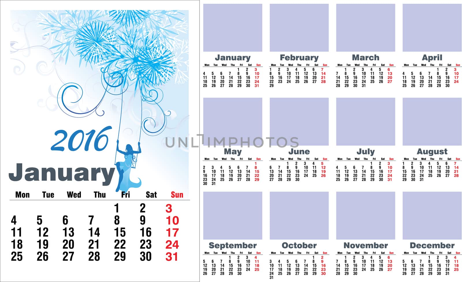 2016 year months english calendar