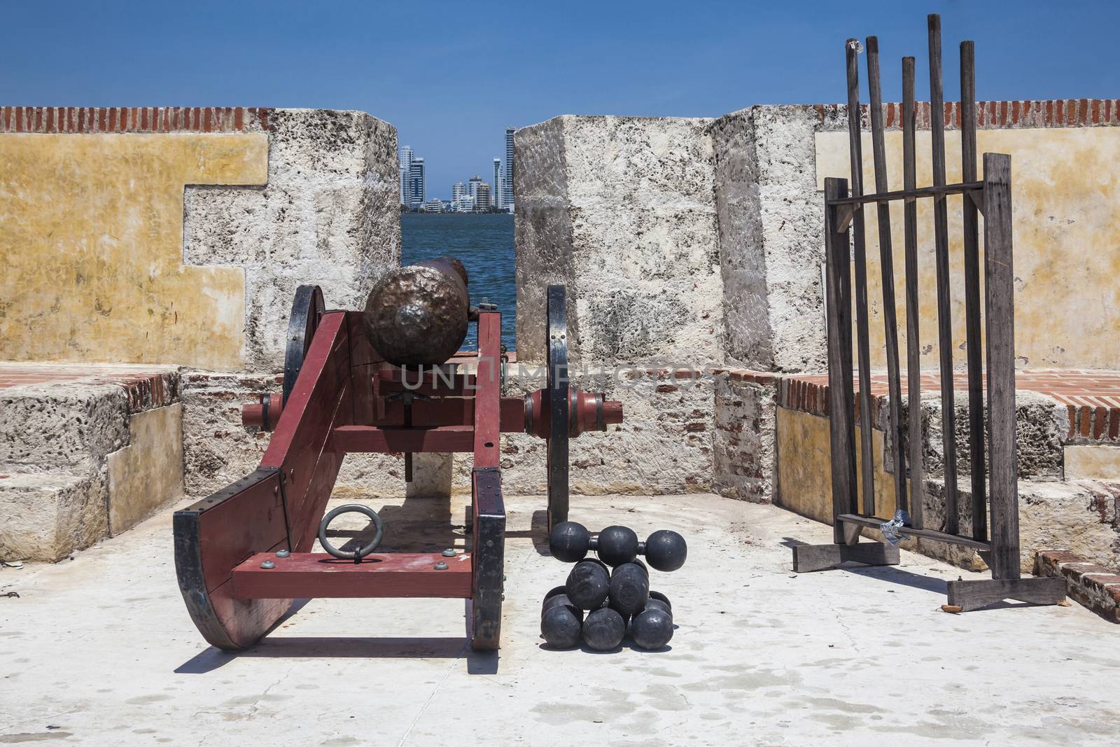Ancient cannon at Fort San Sebastian del Pastelillo in Cartagena de Indias
