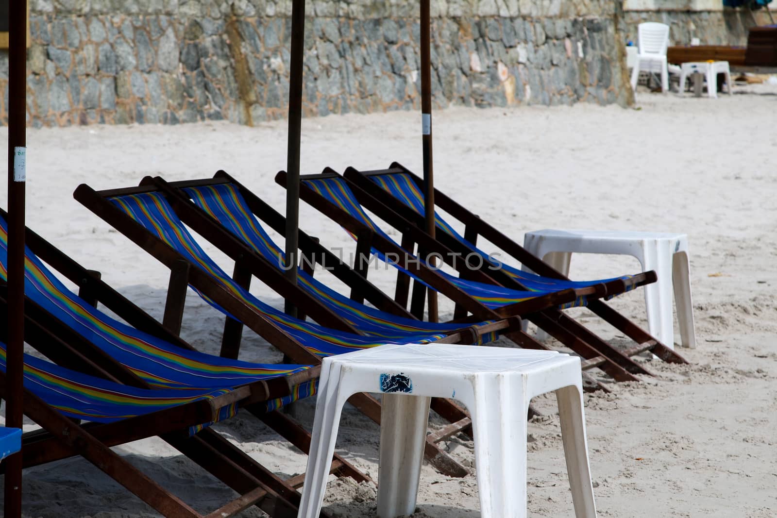 umbrellas and deckchairs against of seascape under blue sky. Beach  Hua Hin by N_u_T