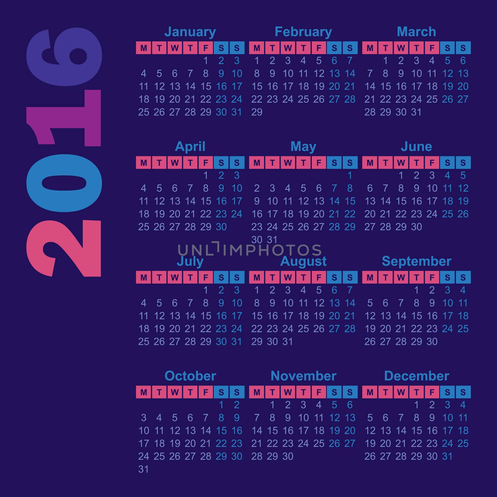 2016 year calendar english