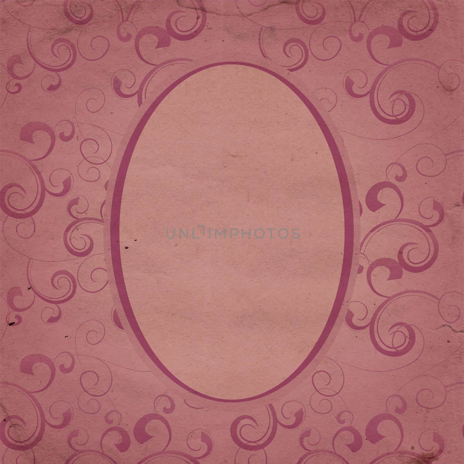 dark pink old flourishes oval  frame paper