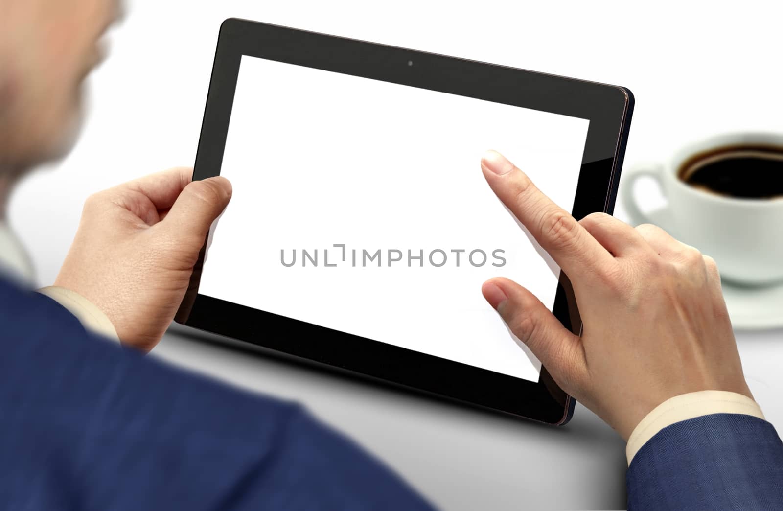 Person using tablet touch screen pc