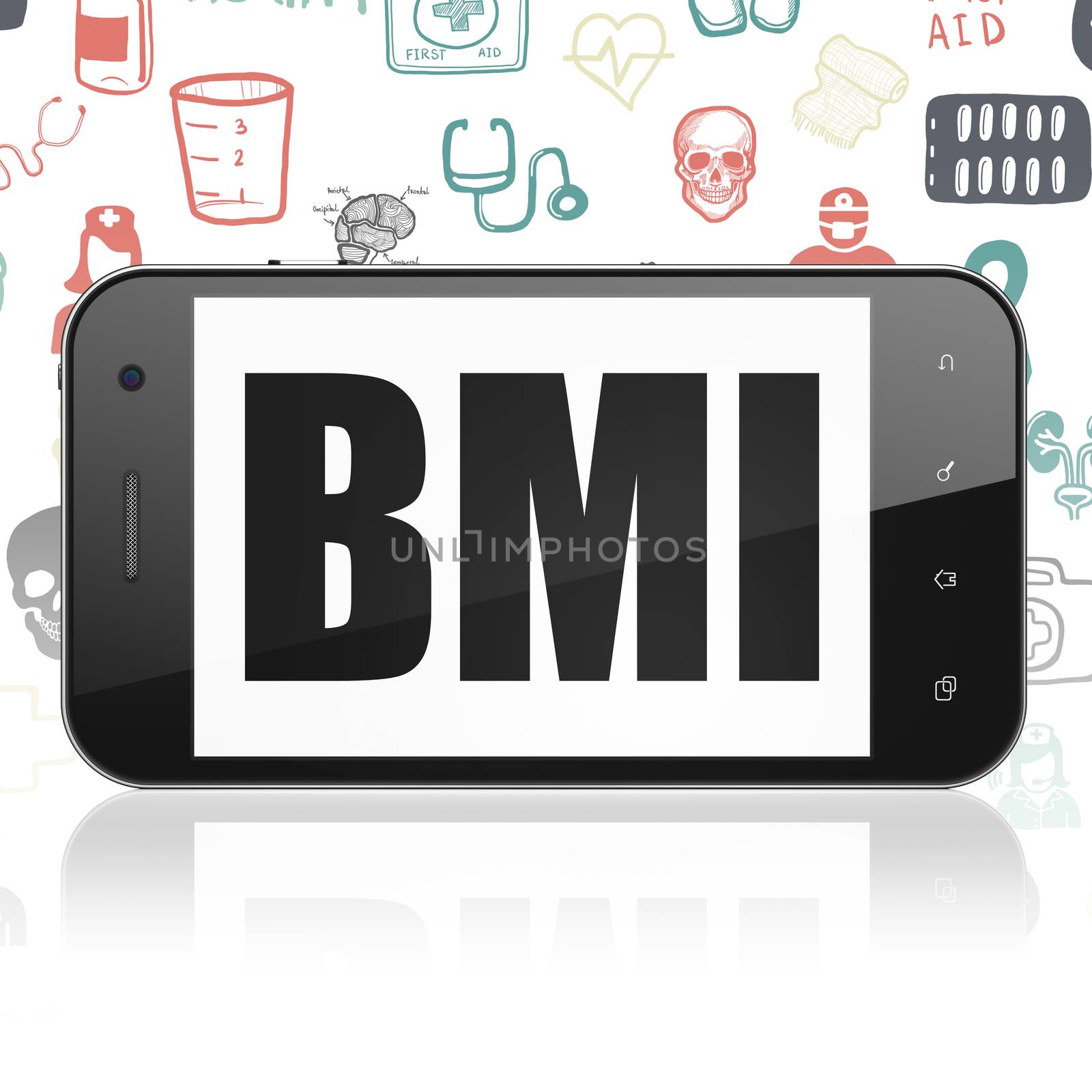 Medicine concept: Smartphone with BMI on display by maxkabakov