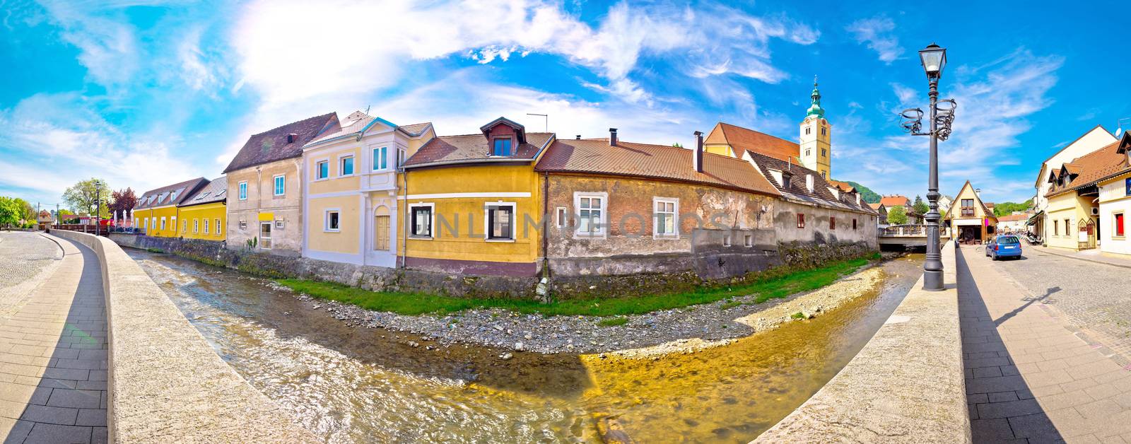 Town of Samobor riverfront panoramic view, northern Croatia