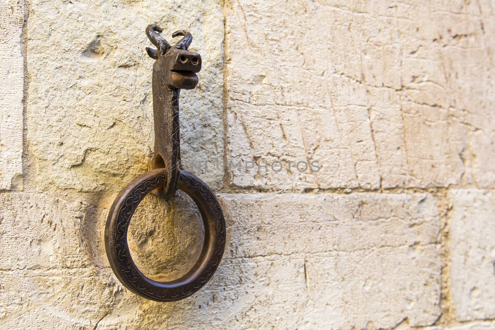 Close-up of an antique ring for tying horses