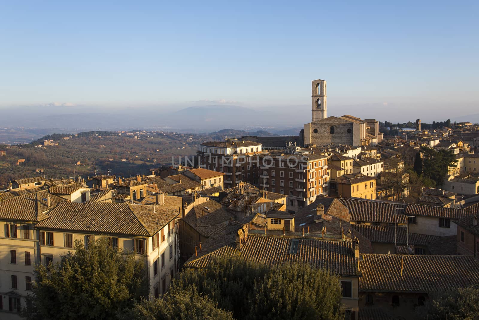 Panoramic view of the Umbrian city at dusk