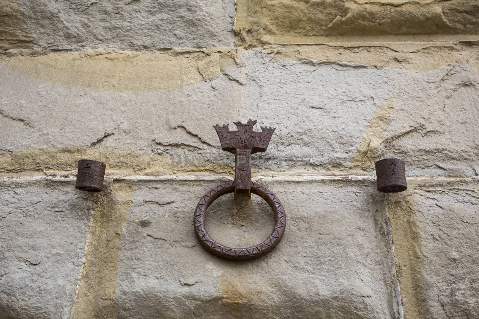 Close-up of an antique ring for tying horses