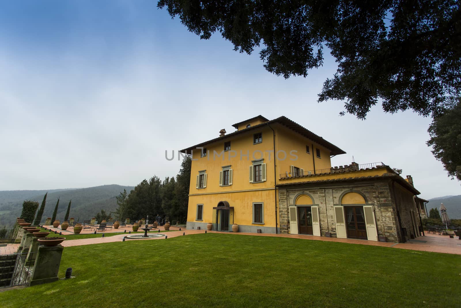 Panoramic view of an old Tuscan villa