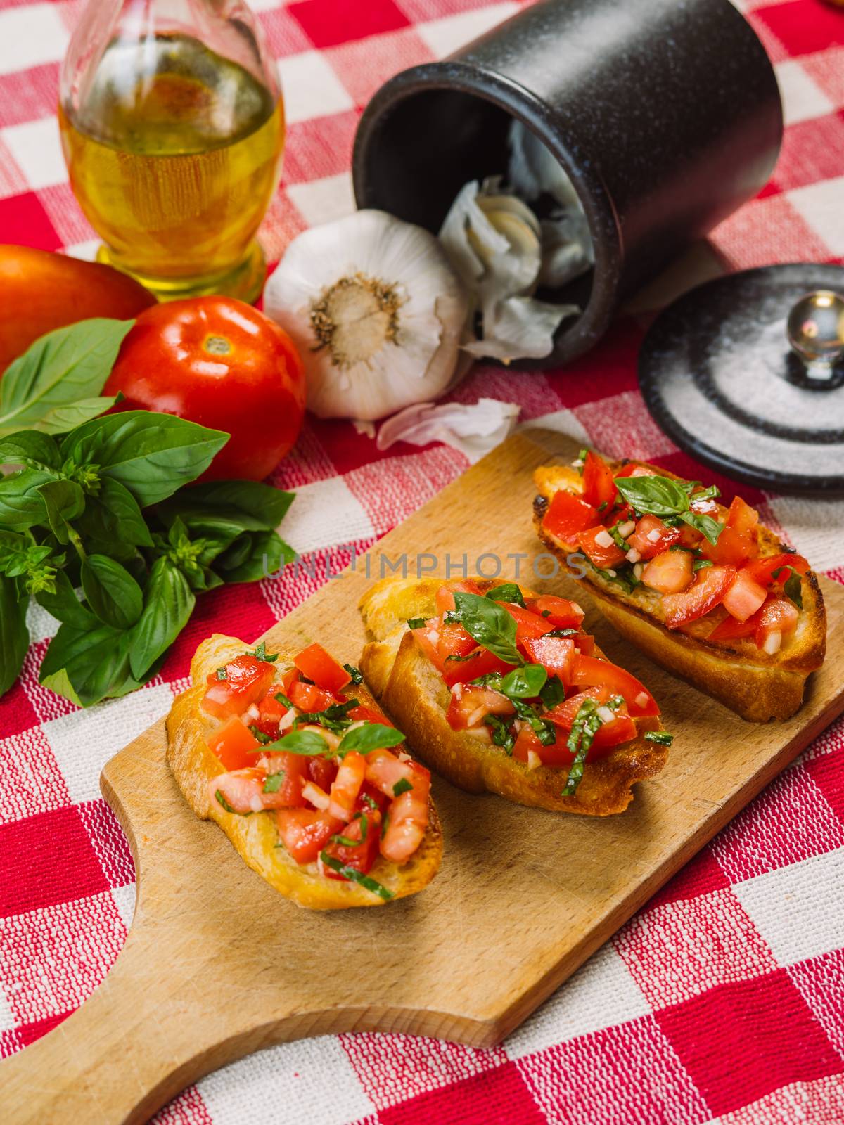Italian bruschetta with ingredients by sumners