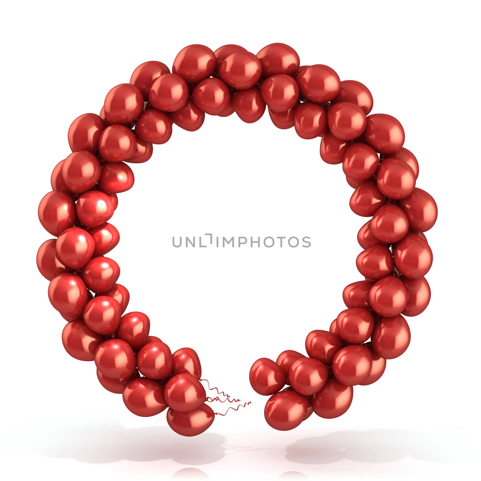 Red balloons wreath, isolated on white