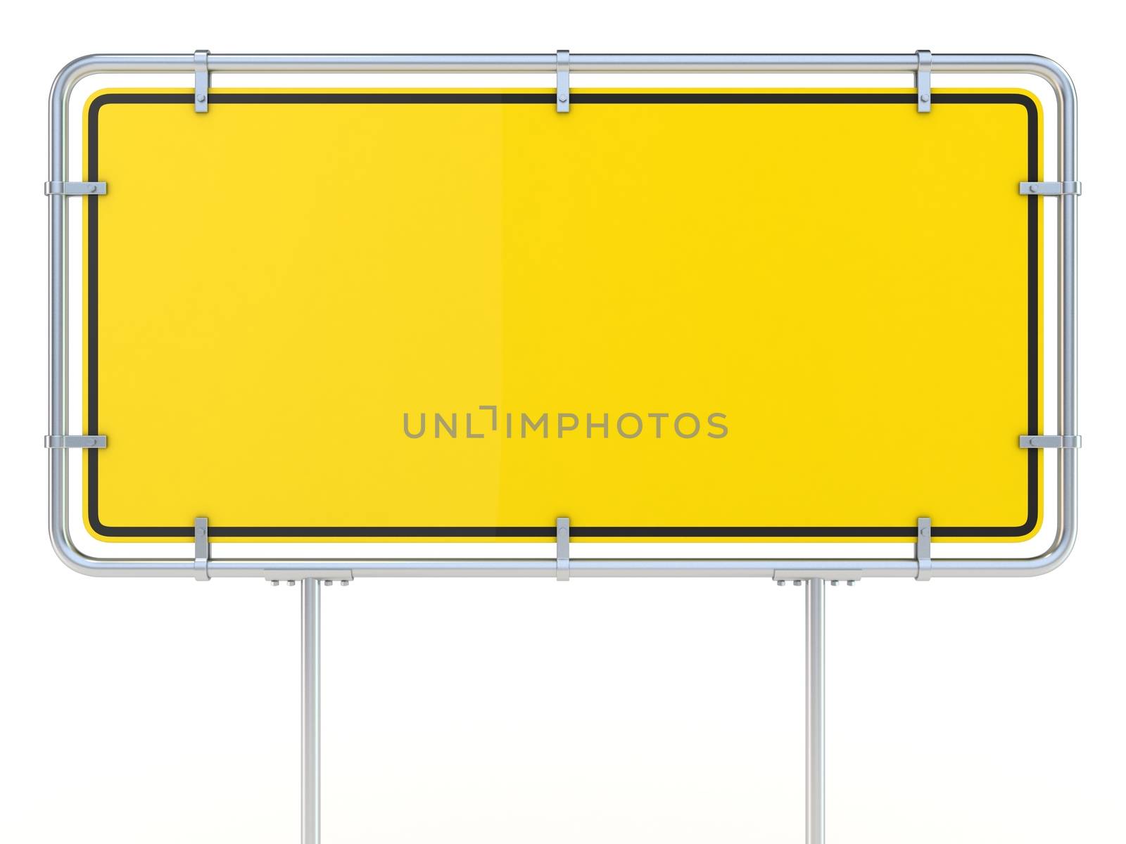 Blank framed traffic road sign standing. 3D render illustration isolated on white background