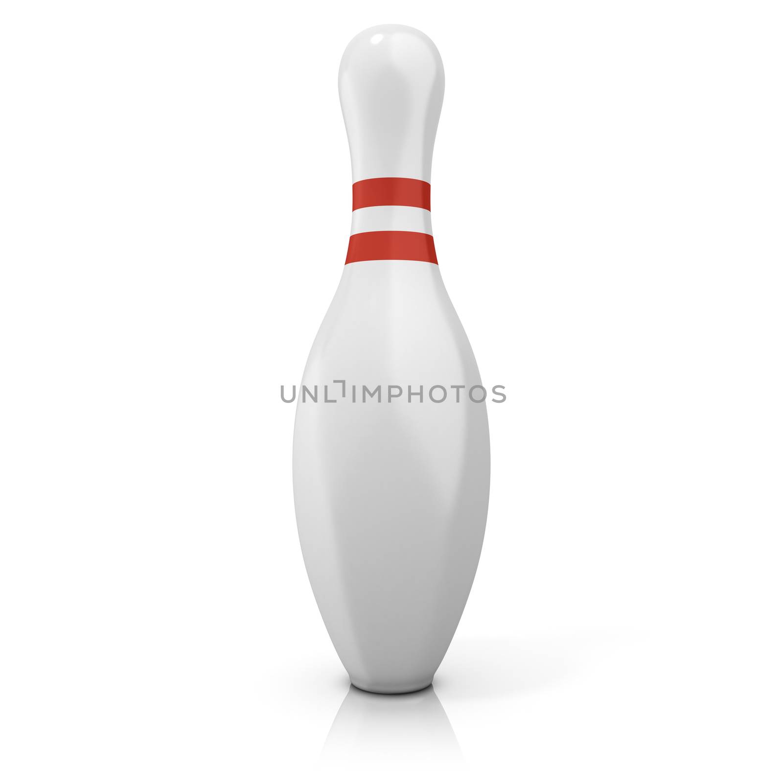 Single bowling pin with red stripes, isolated on white
