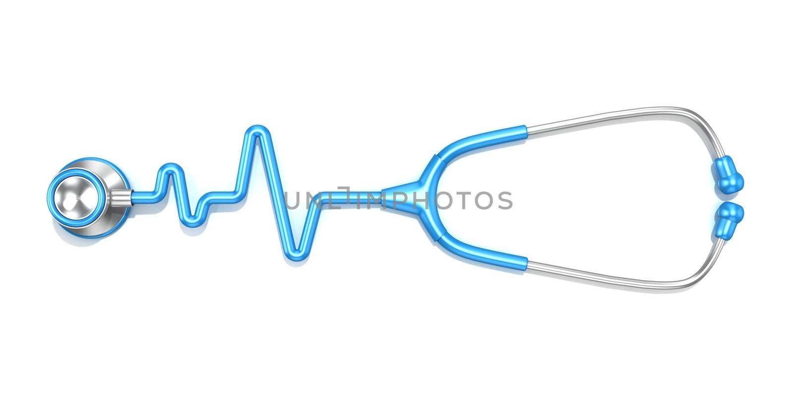 Blue stethoscope in shape of electrocardiogram line ECG, 3D by djmilic