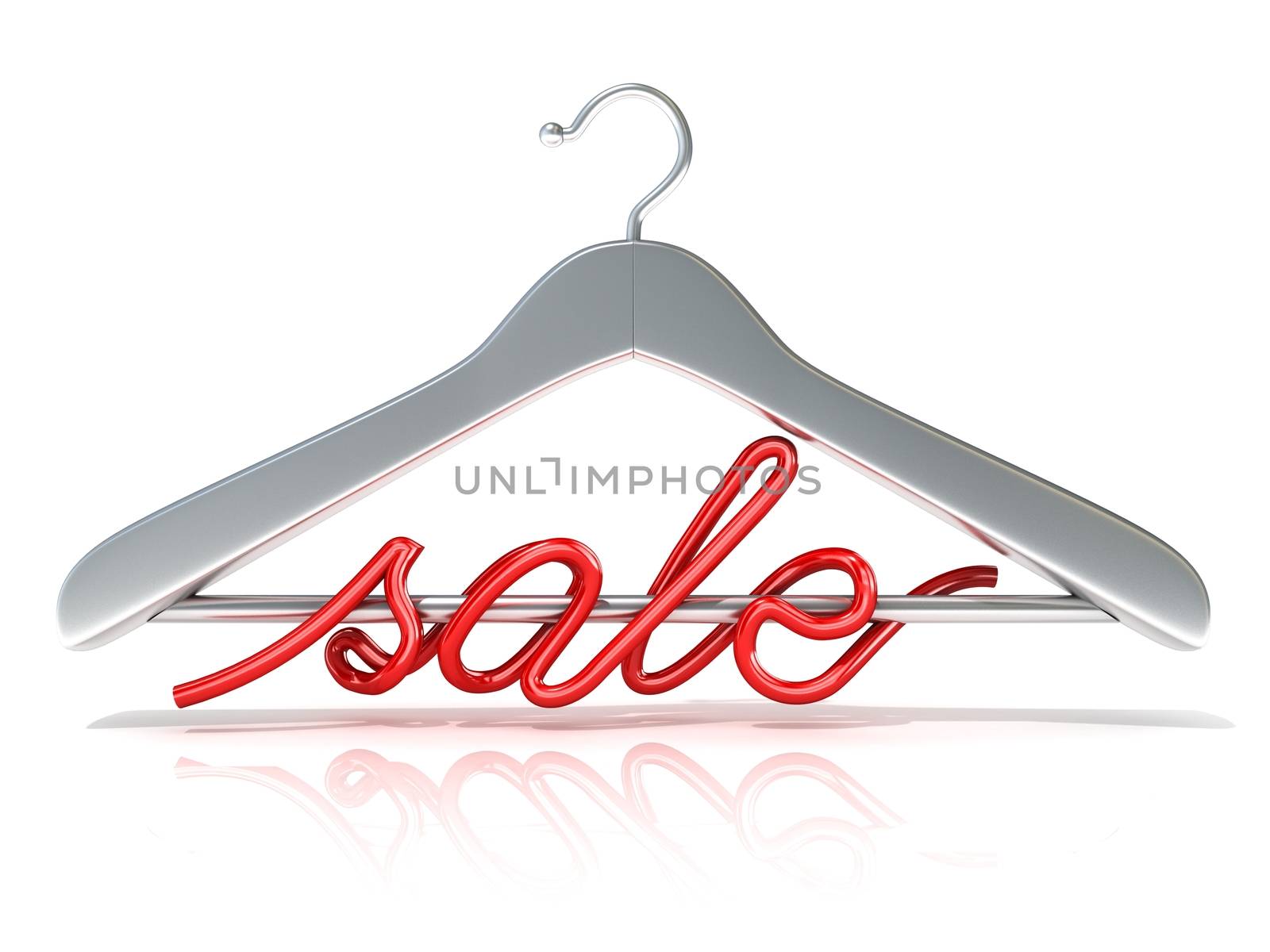 Silver clothes hangers with red sale sign, 3D by djmilic
