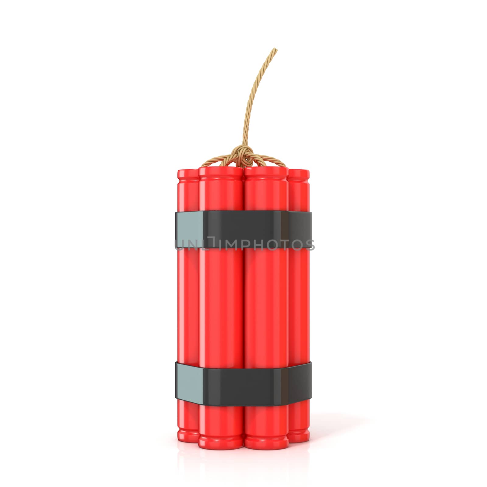 Red dynamite sticks - TNT with wick, standing. 3D render illustration isolated on white background