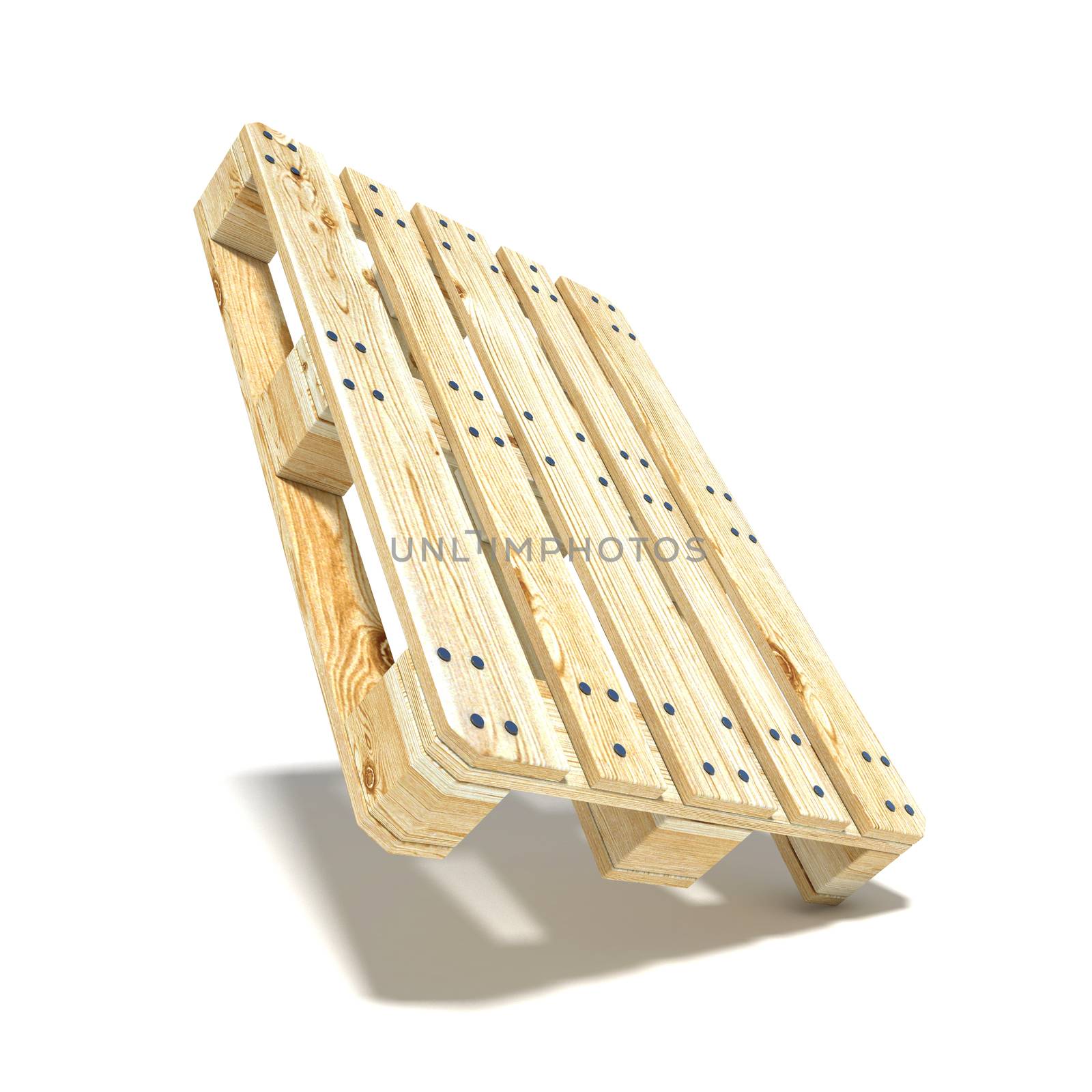 Euro pallet. Angled view. 3D render illustration isolated on white background