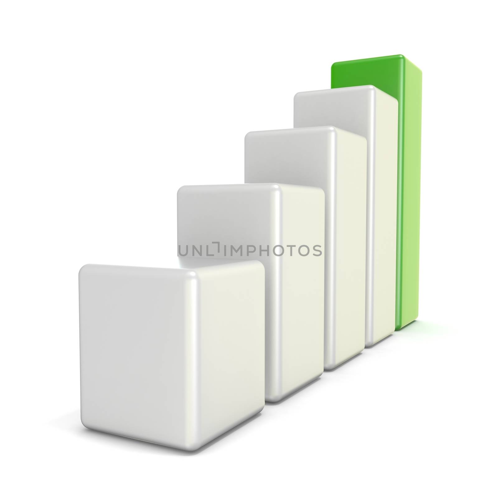 3D growth graph bars. Success concept. 3D render illustration isolated on white background