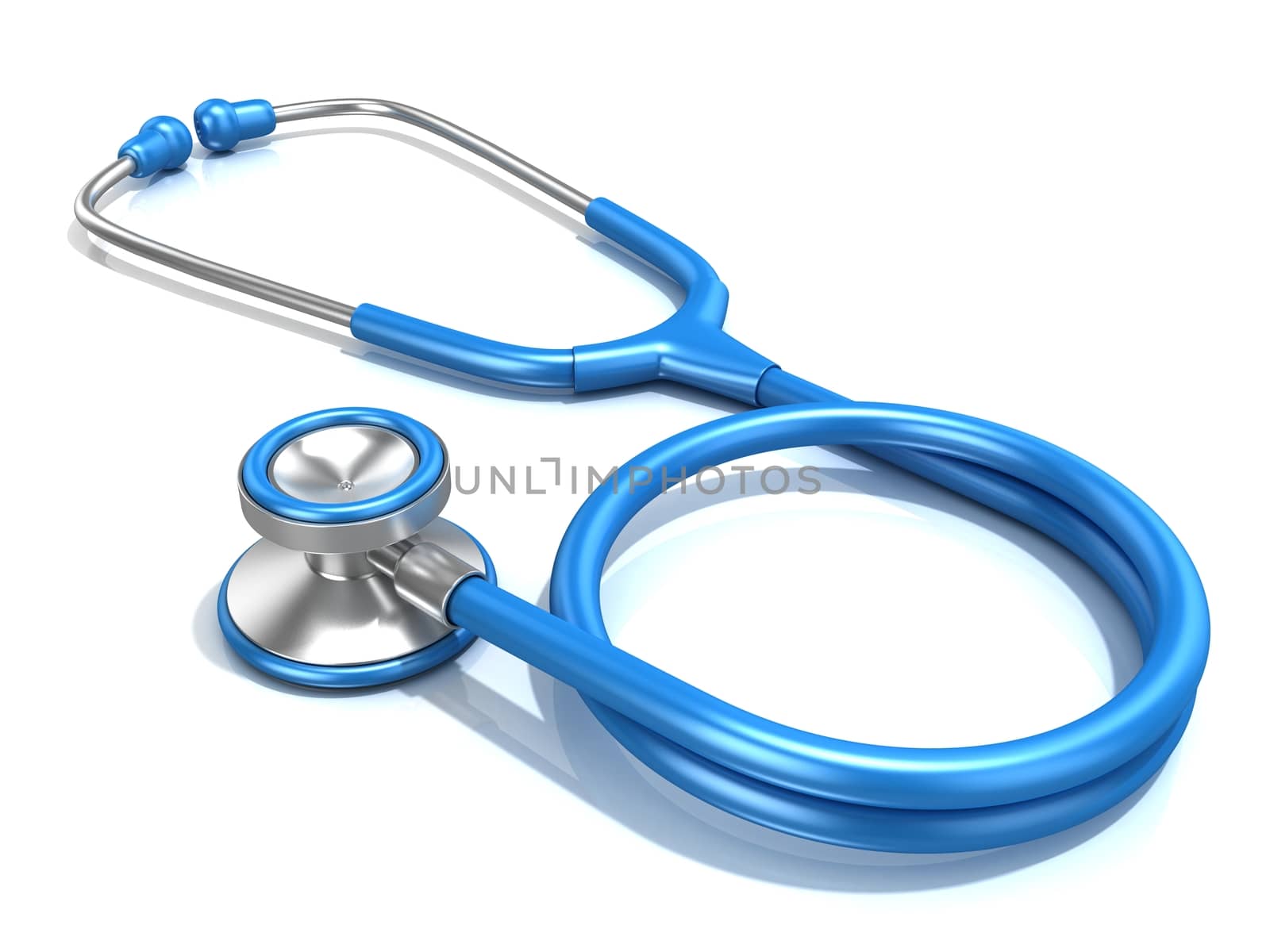 Blue stethoscope, 3D render illustration, isolated on a white background