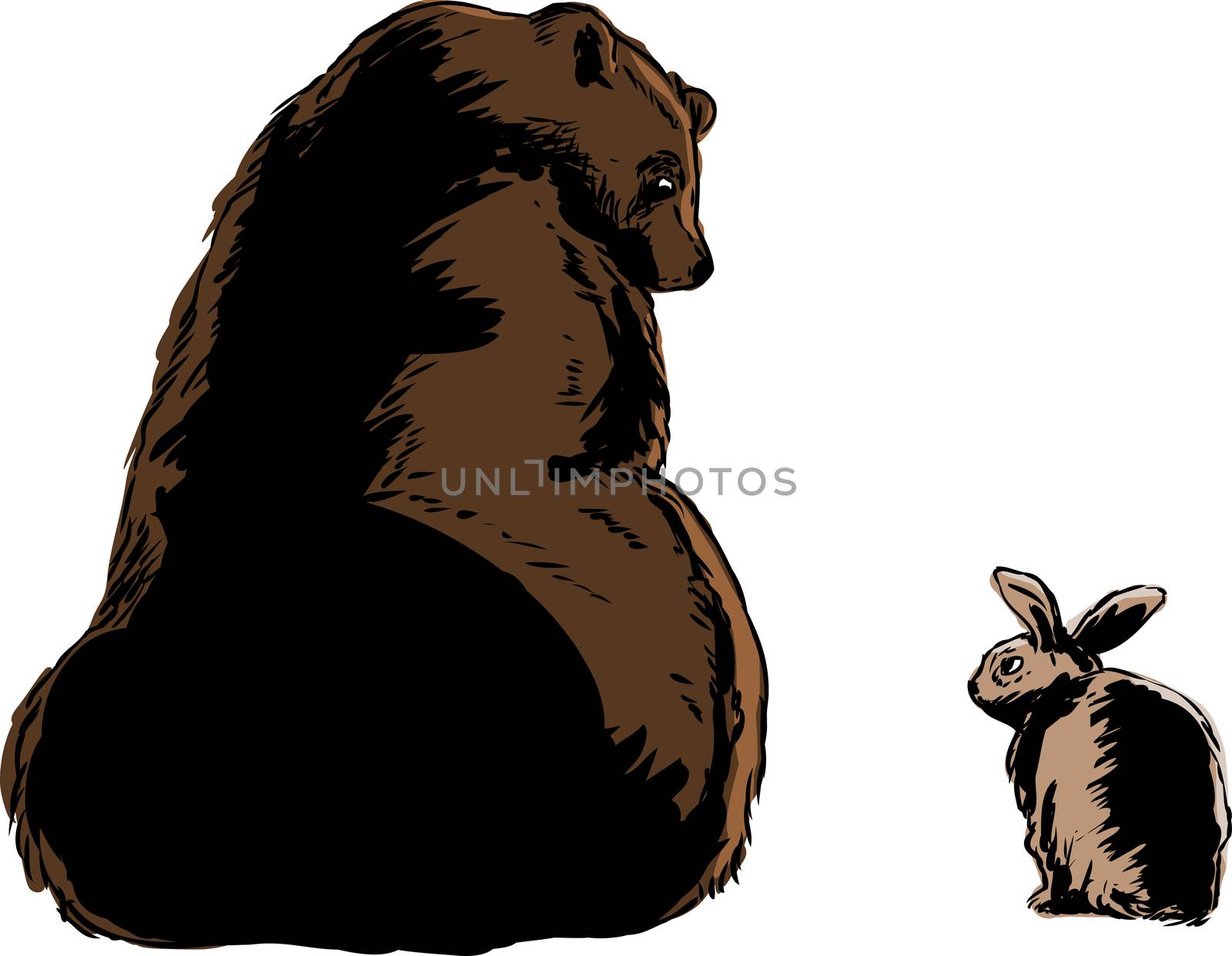 Large brown bear and little rabbit by TheBlackRhino