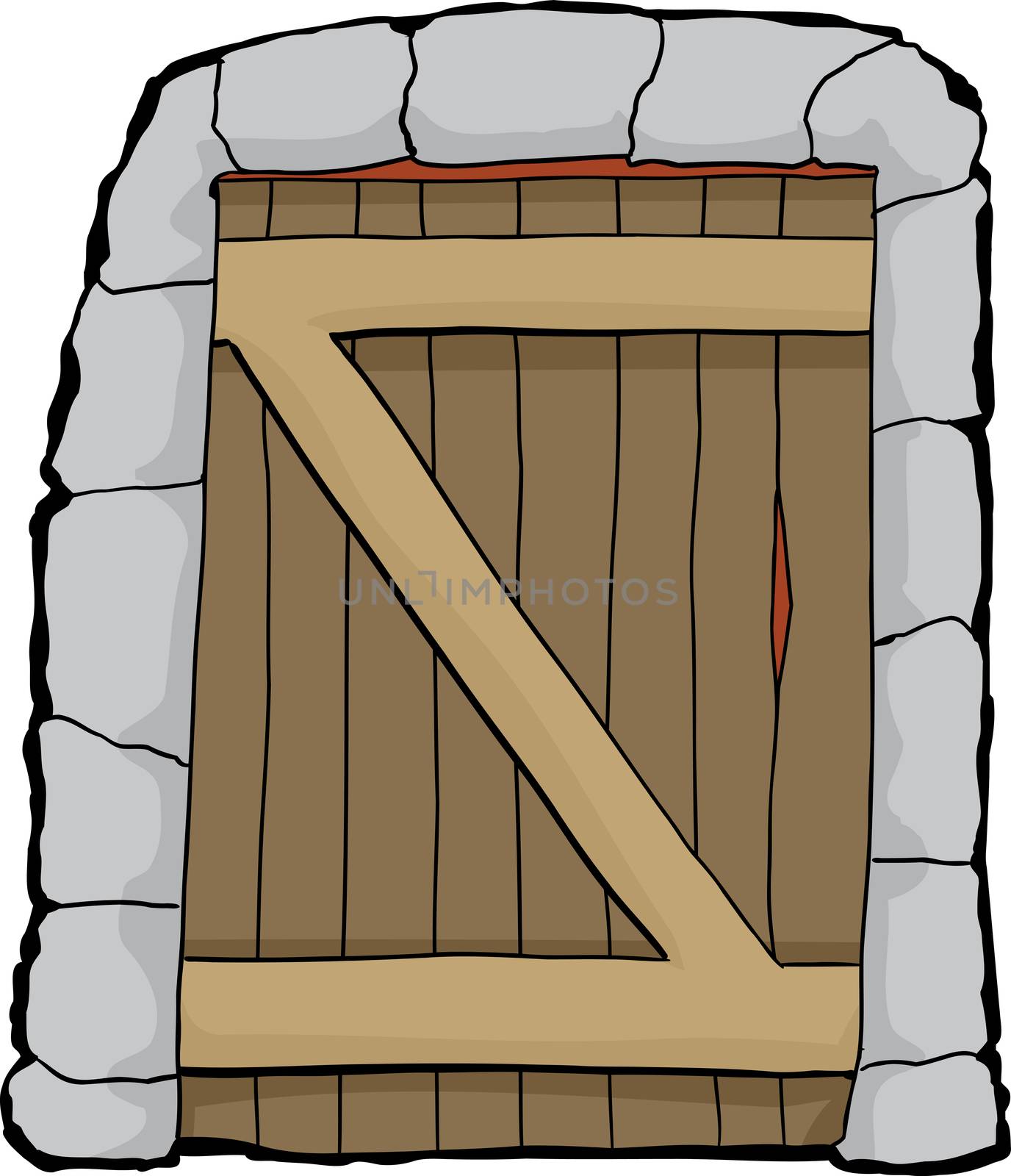 Single closed dungeon doorway over white background