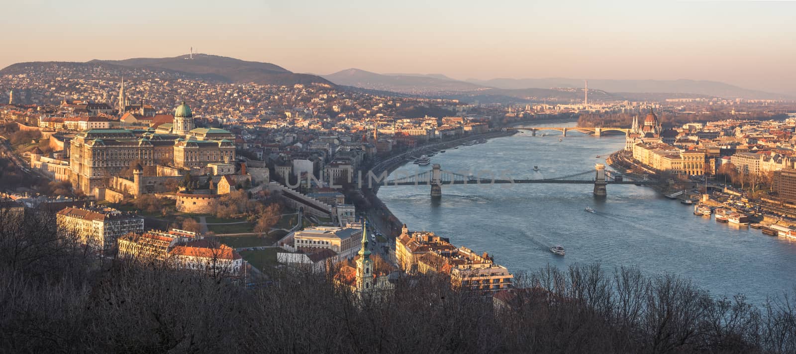 Panoramic View of Budapest and the Danube River as Seen from Gellert Hill Lookout Point