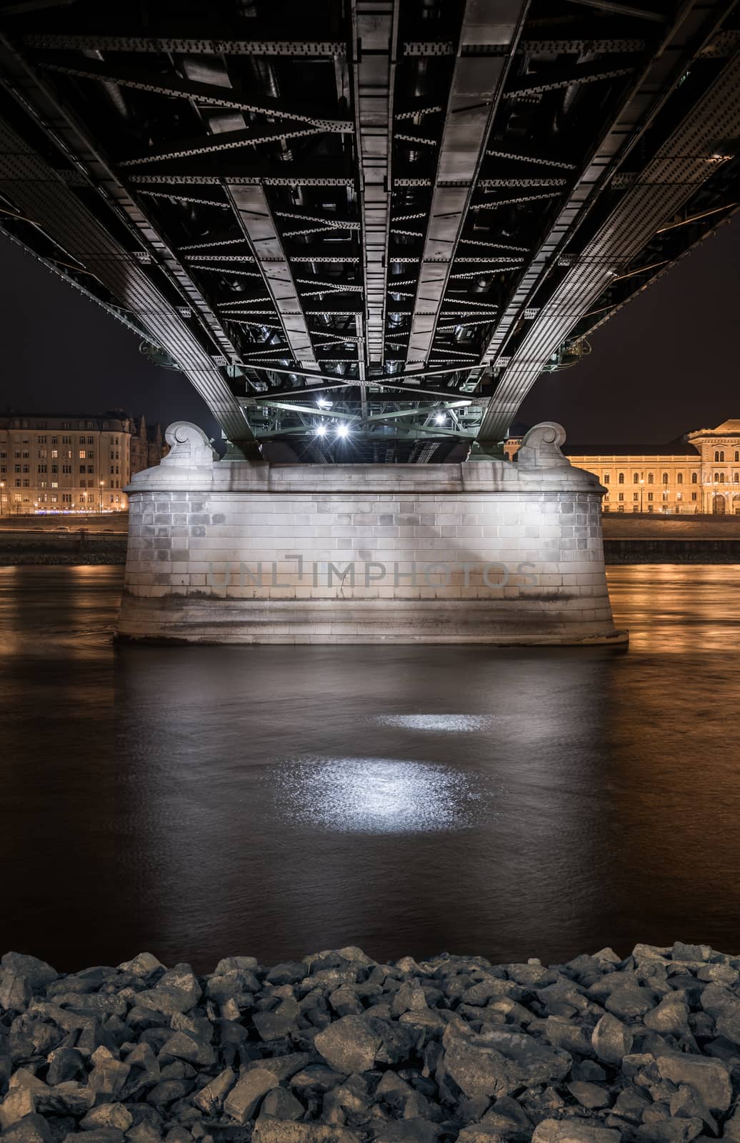 Under Liberty Bridge in Budapest, Hungary at Night