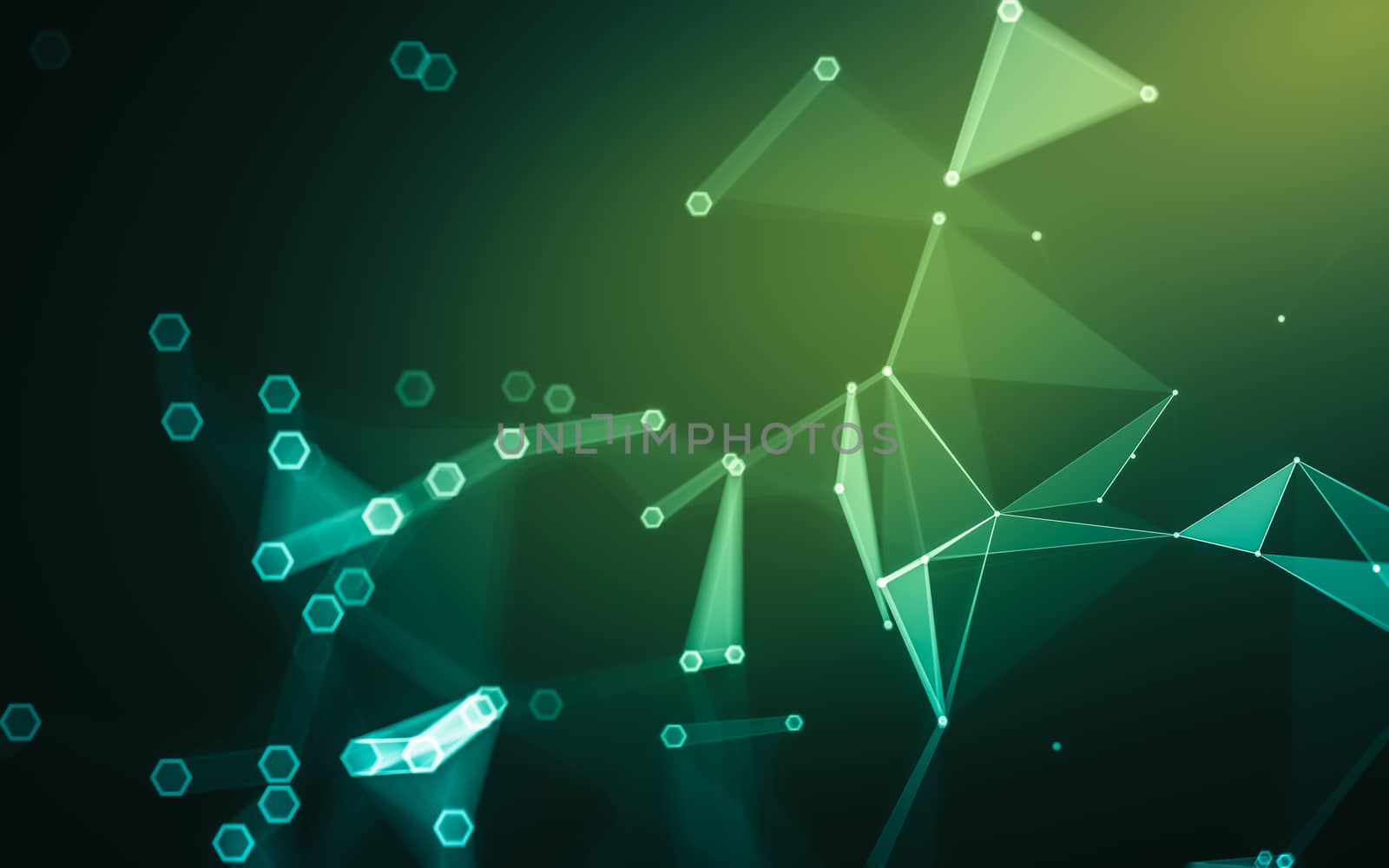 Abstract polygonal space low poly dark background, 3d rendering by teerawit