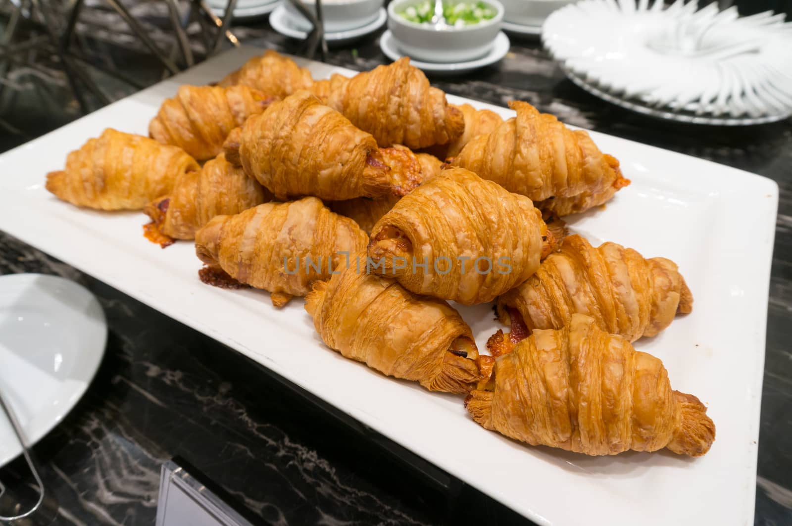 Ham and Cheese Croissant in the Plate, Ready to Serve