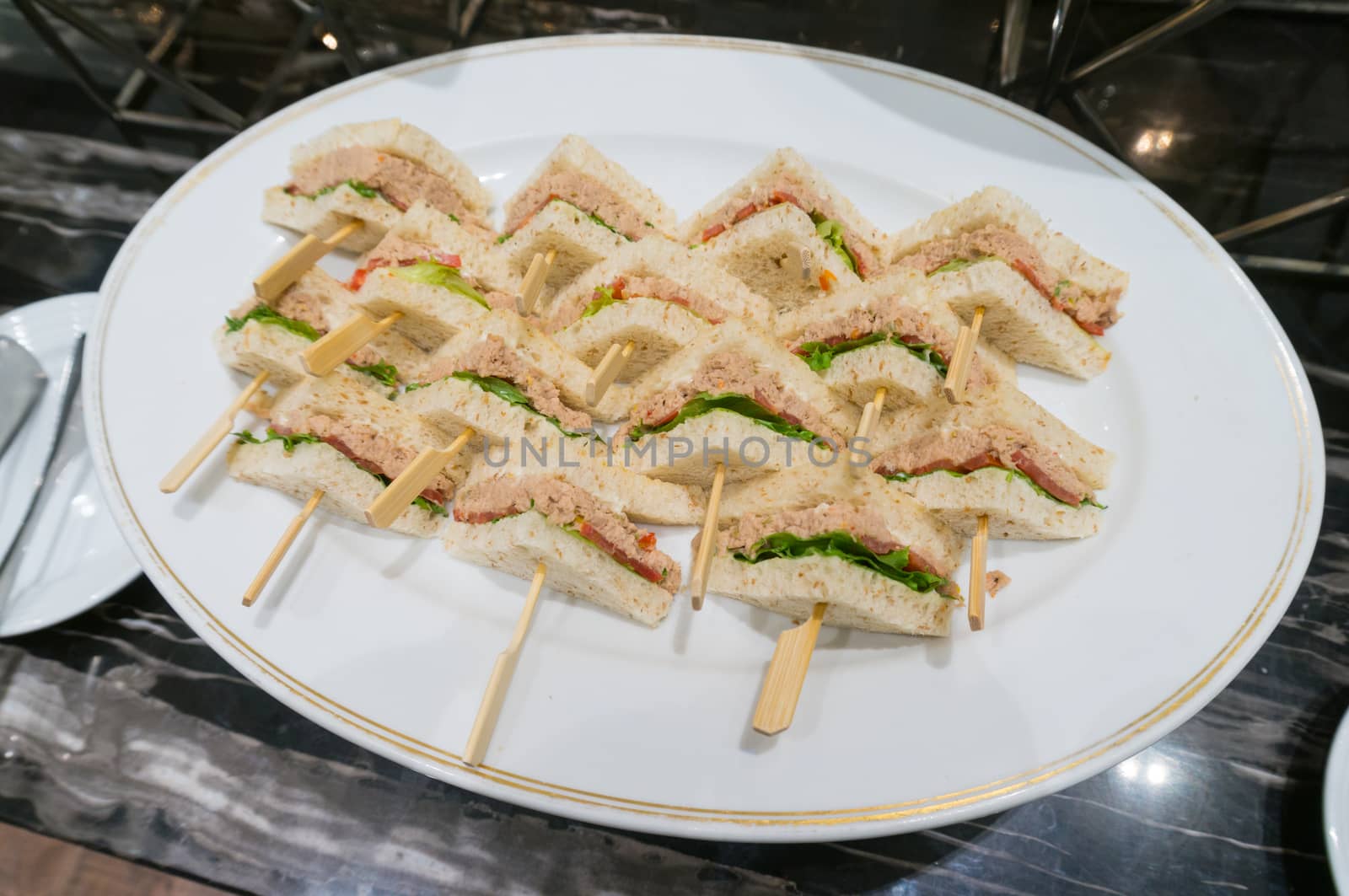 Club Sandwich with Tuna in Plate, Ready to Serve