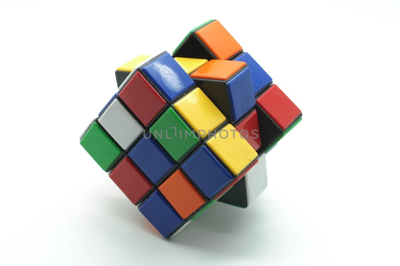 Colorful puzzle Cube isolated on white background, magic cube