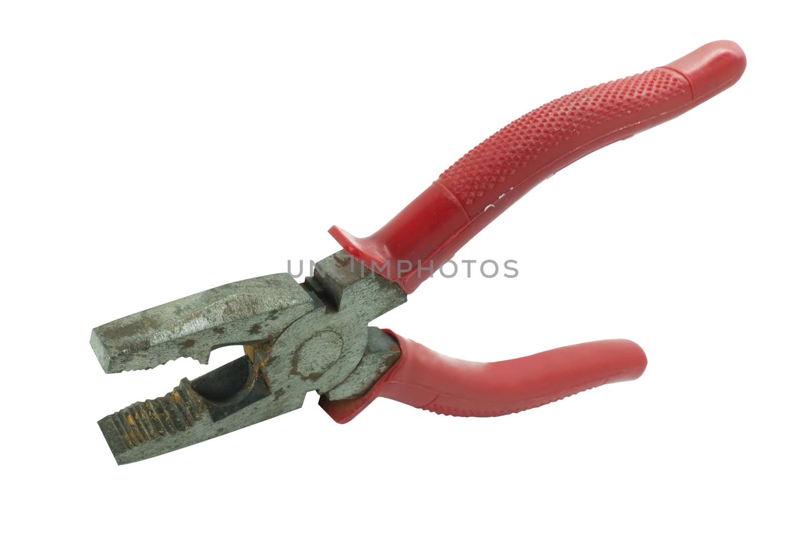 A pair of red pliers isolated on a white background