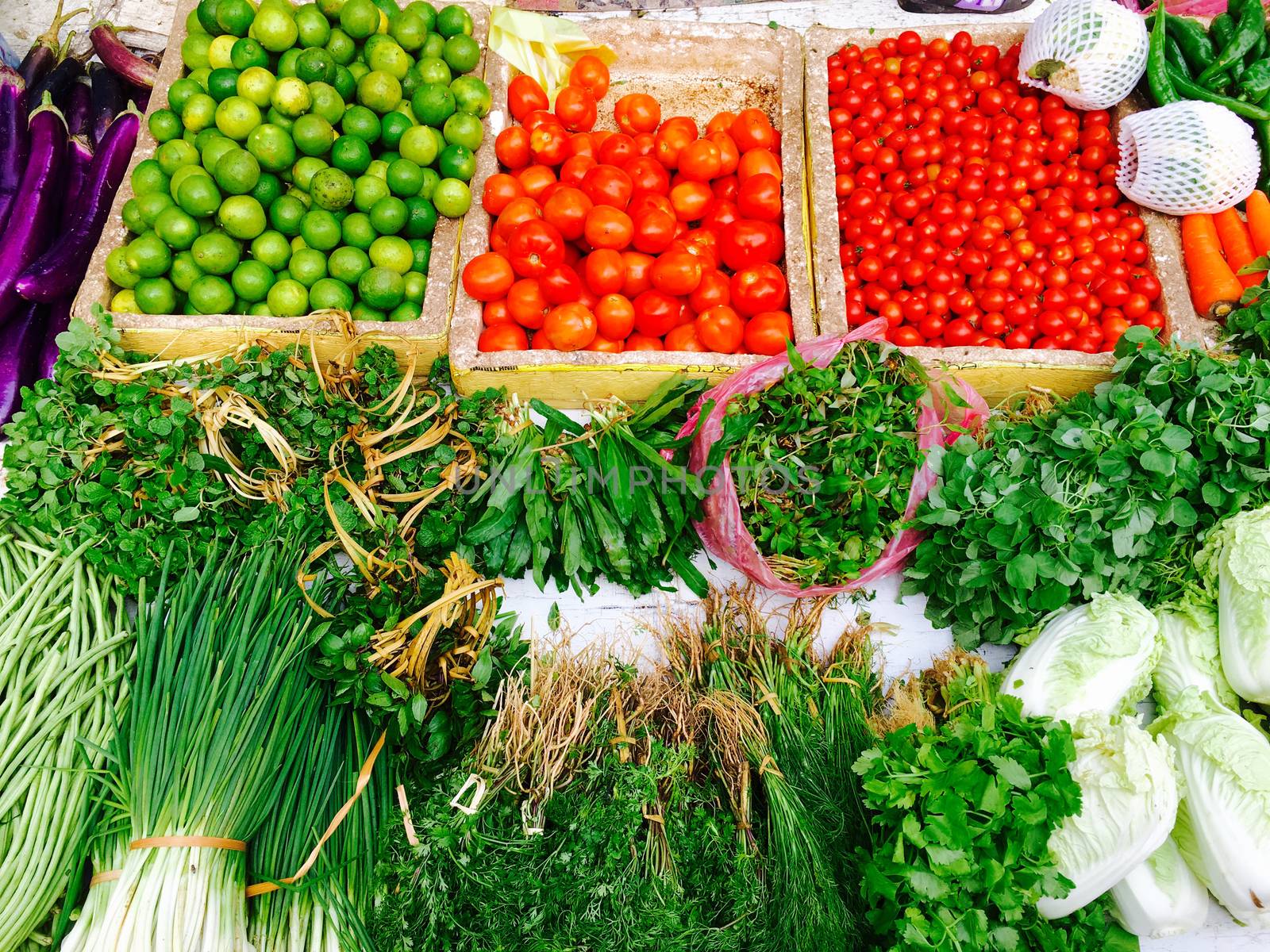Fresh and organic vegetables in market Luang Prabang, Laos