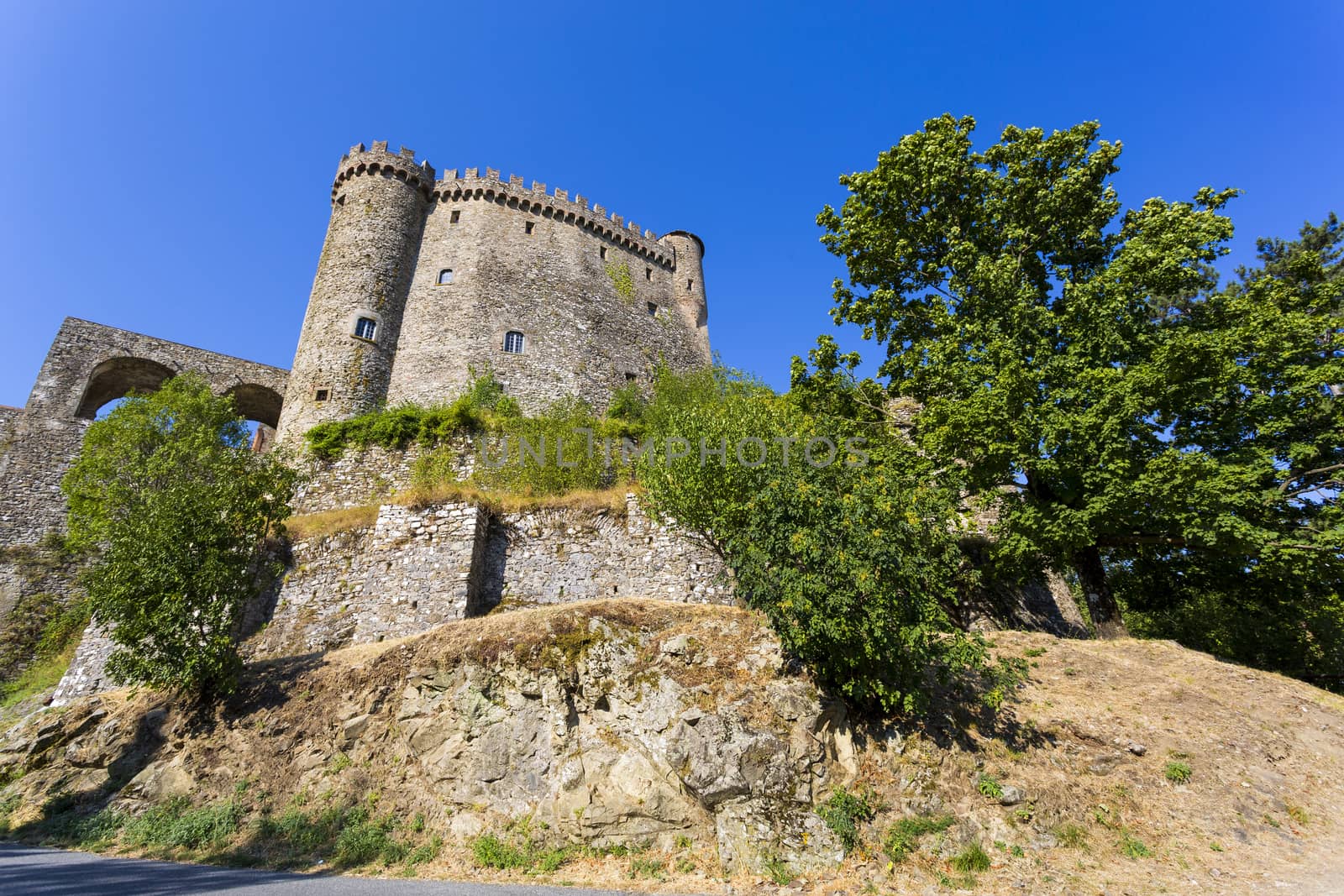 Fosdinovo, Toscana, IT- August 8. Bottom view of a castle Malaspina of Fosdinovo in a sunny day