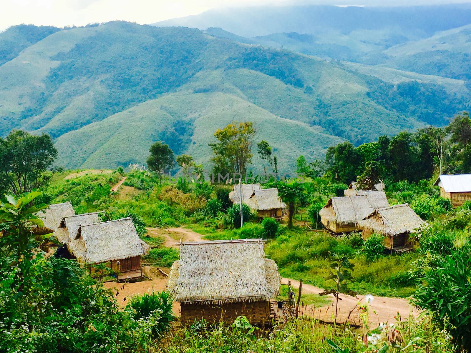 Viewpoints Local rural houses with mountains background by polarbearstudio