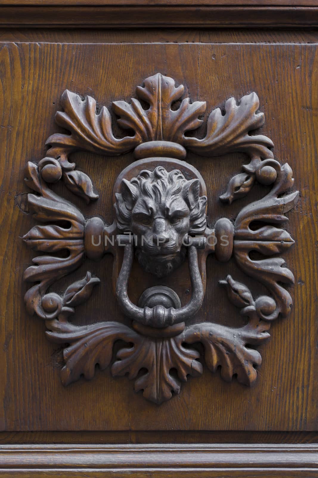 Close-up view of an ancient Tuscan iron knocker