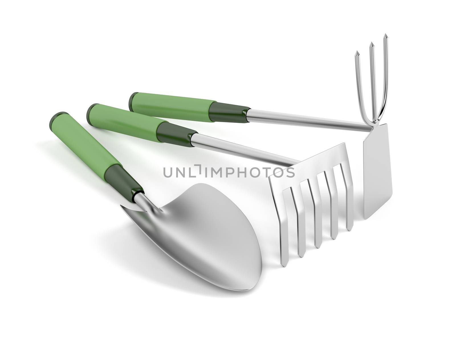 Small garden tools on white background 