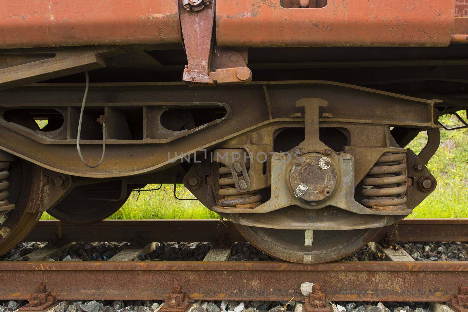 Frontal view of the wheels of the streight train