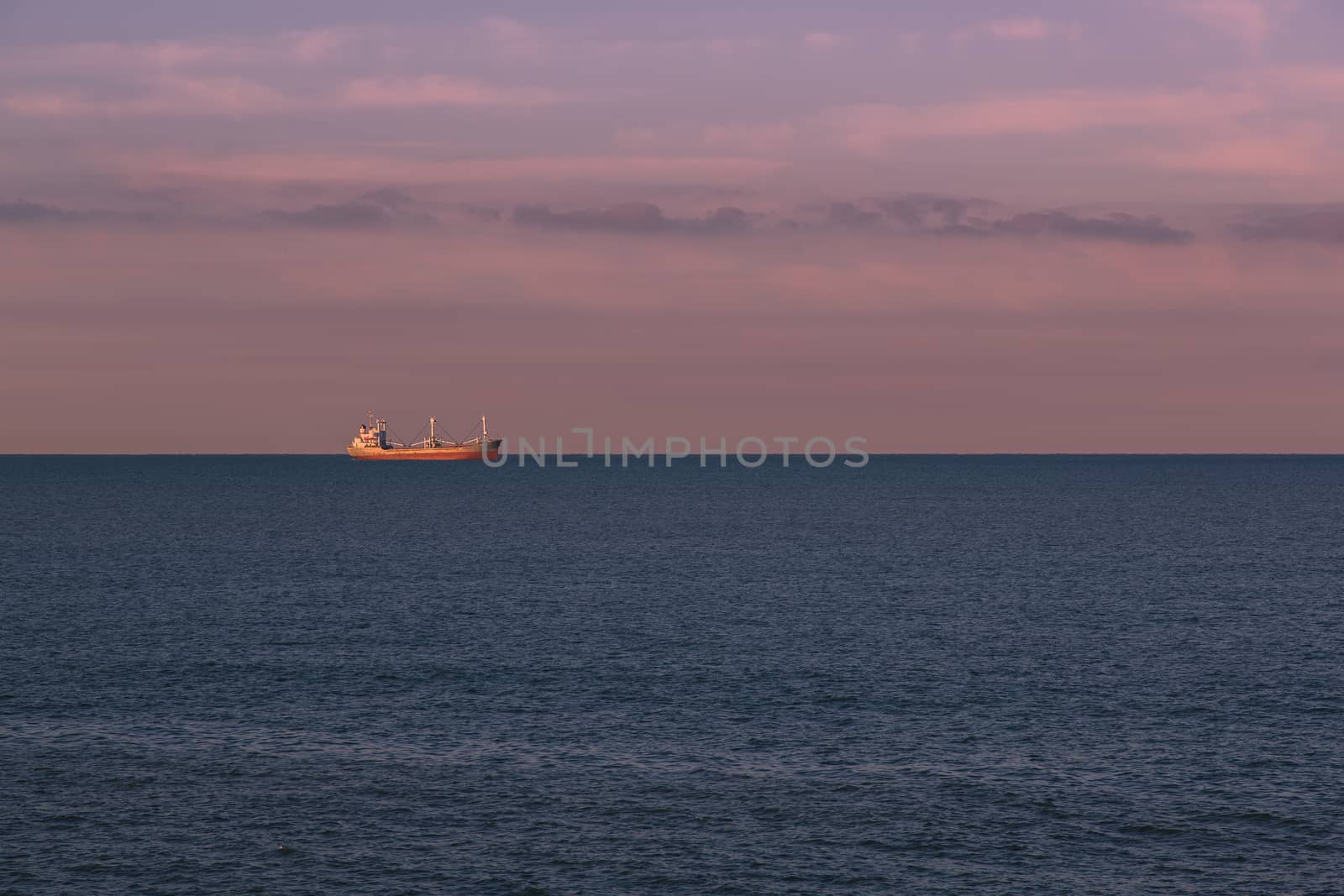 Seascape with a merchant ship in the background