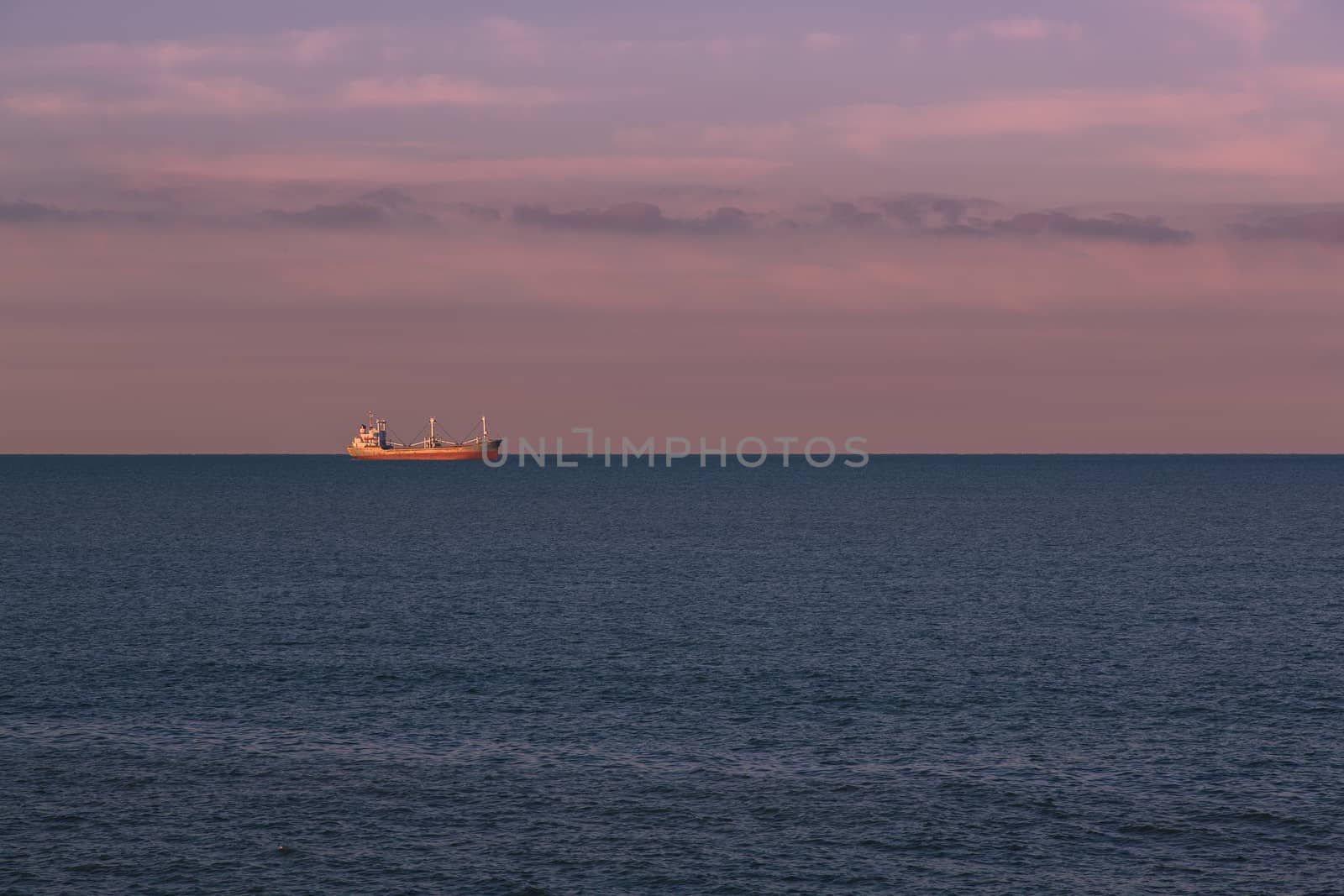 Seascape with a merchant ship in the background
