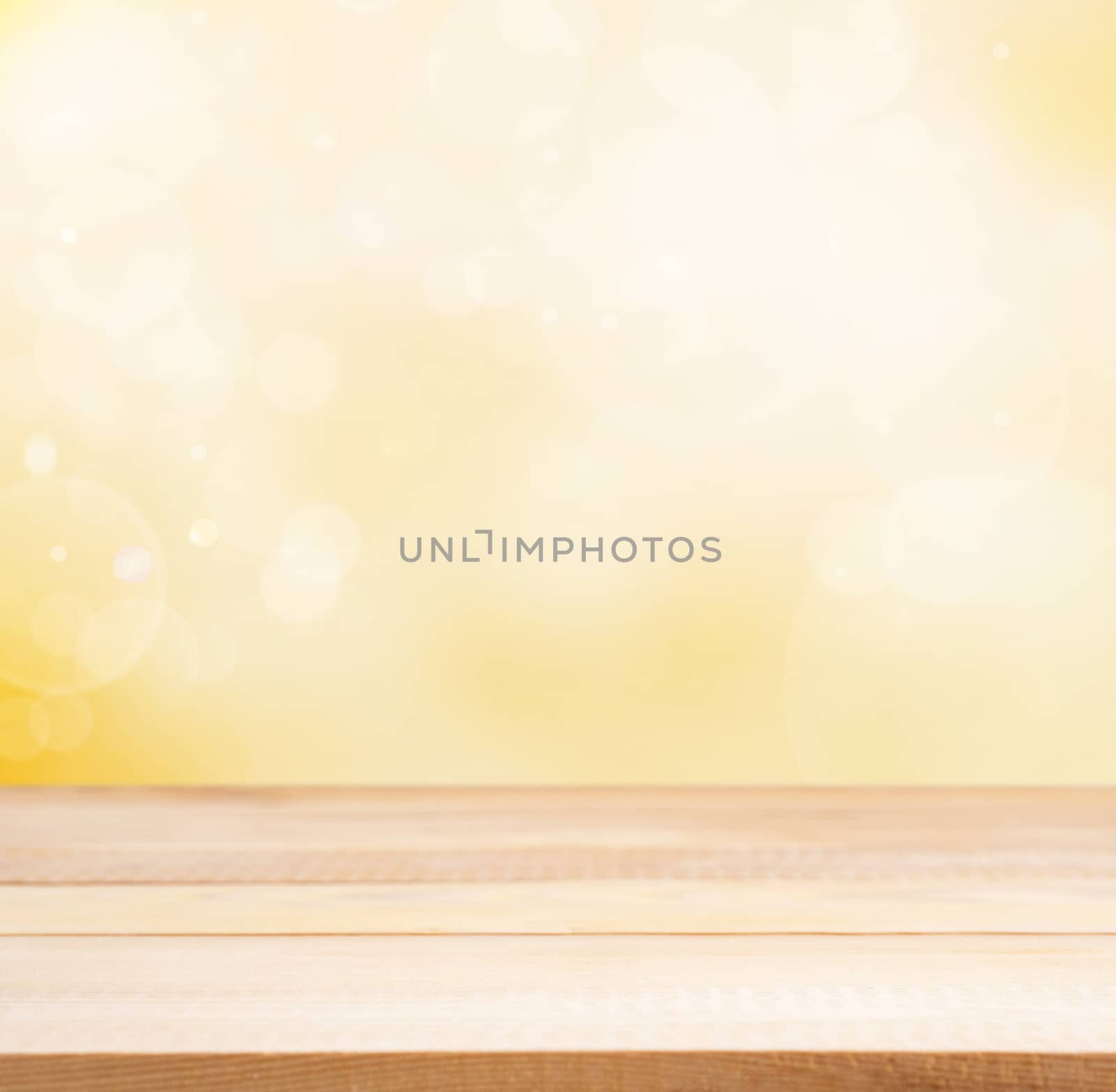 Wooden empty table in abstract gold background by fascinadora