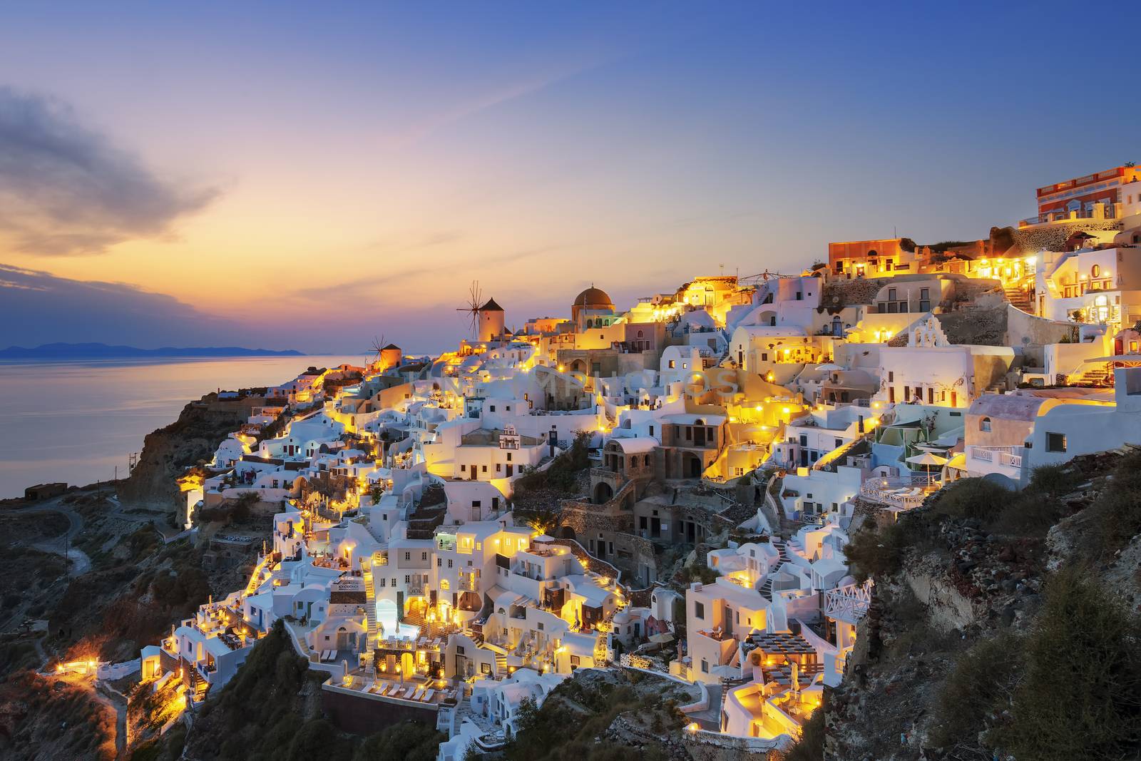View of Oia at sunset, Santorini