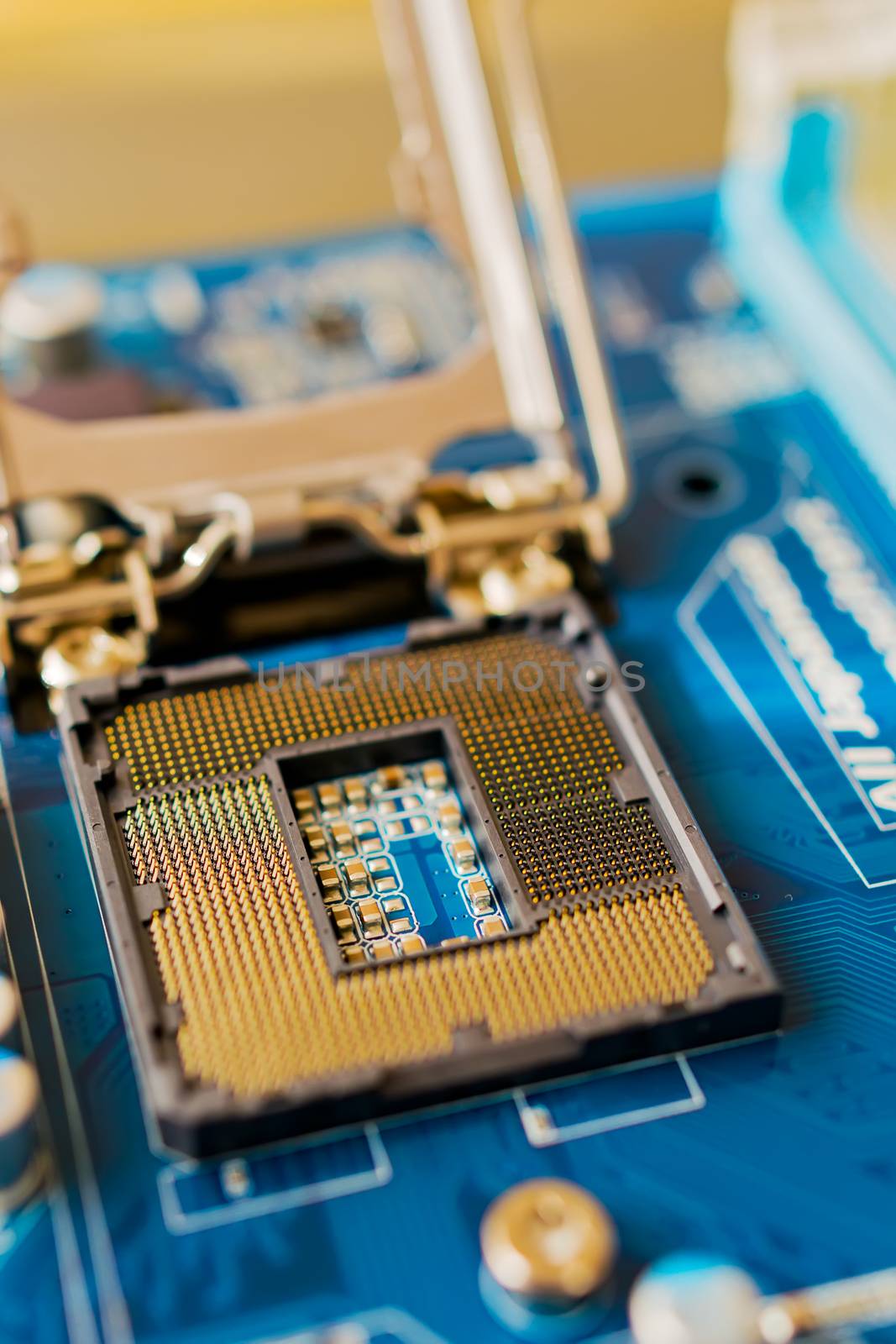 An up close view of where a CPU goes inside a motherboard