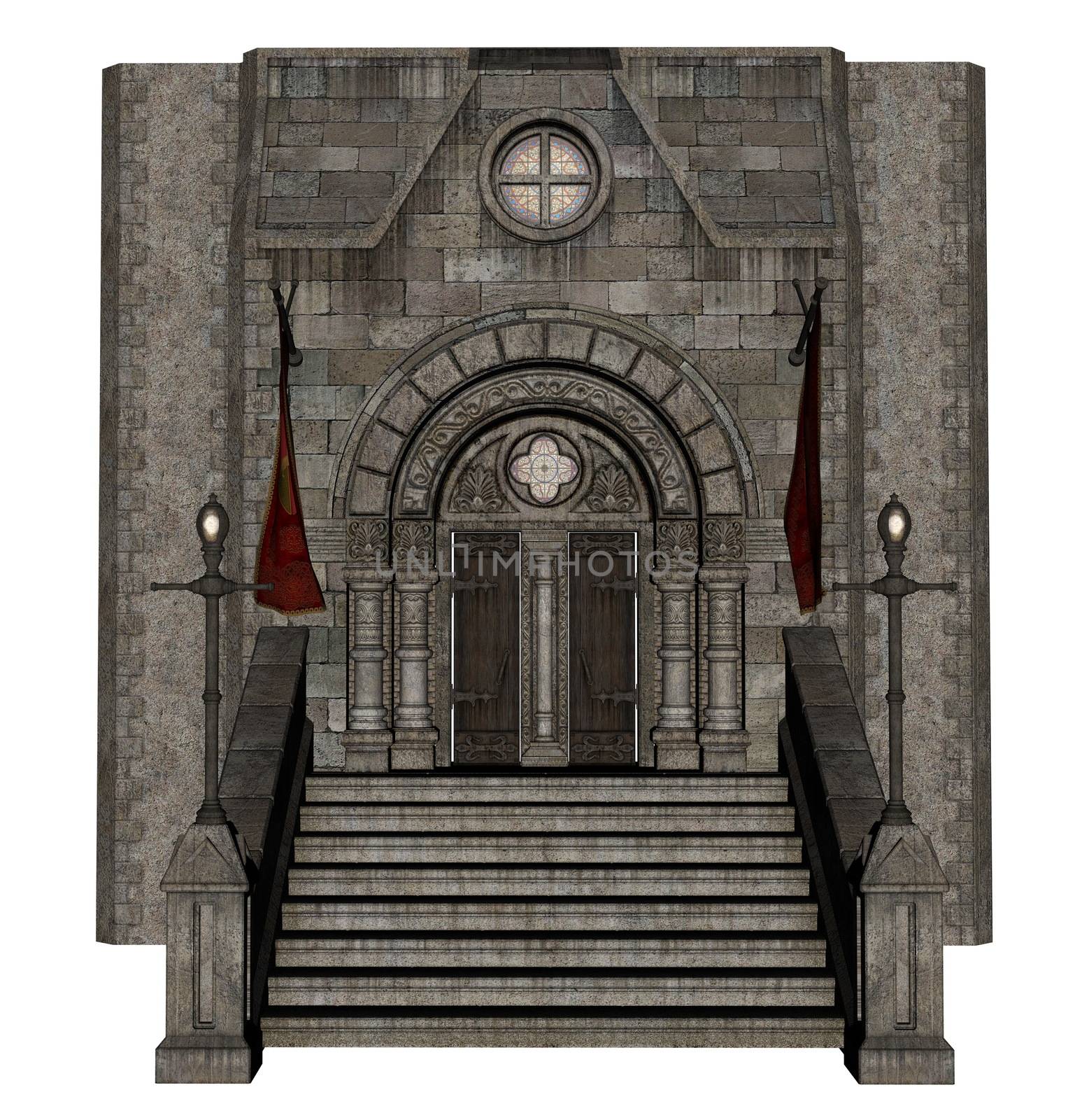 Beautiful detailed castle entrance isolated in white background - 3D render